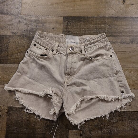 ONETEASPOON Bandits High Rise Denim Shorts Women’s Size 24 Stone Gray Frayed Hem - Picture 1 of 13
